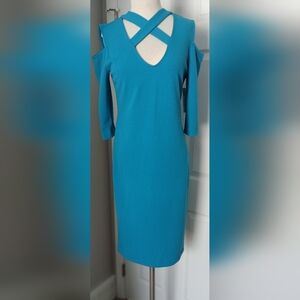 BOLD Elements Teal Cold Shoulder Dress. Medium. Cut To Curve.